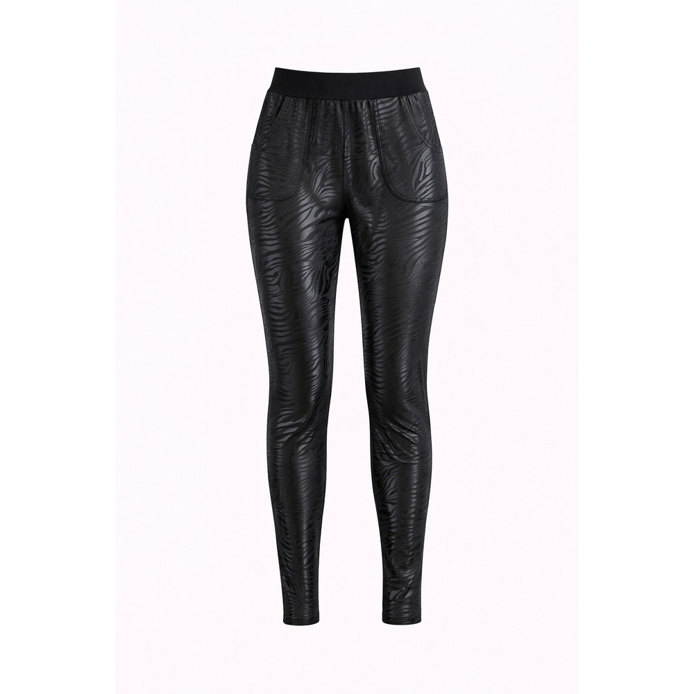 Womens Black Zebra Print Faux Leather Lined Pants XL XXL Lined Cozy‎ Warm